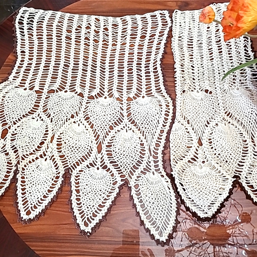 Handcrocheted Rectangular Doilies Set Of 2 26"x22" Pineapple Pattern Beige/Brown